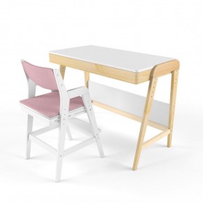 Комплект растущий стол и стул с чехлом 38 попугаев «Вуди» (Белый, Белый, Розовый) в Приобье - priobe.mebel-74.com | фото